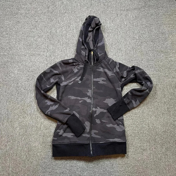 Athleta Triumph Full Zip Camo Hoodie Sweatshirt Women's Size Small Thumb Holes - Picture 1 of 5